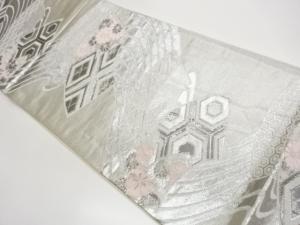流水に地紙・花々・古典柄模様織出し袋帯